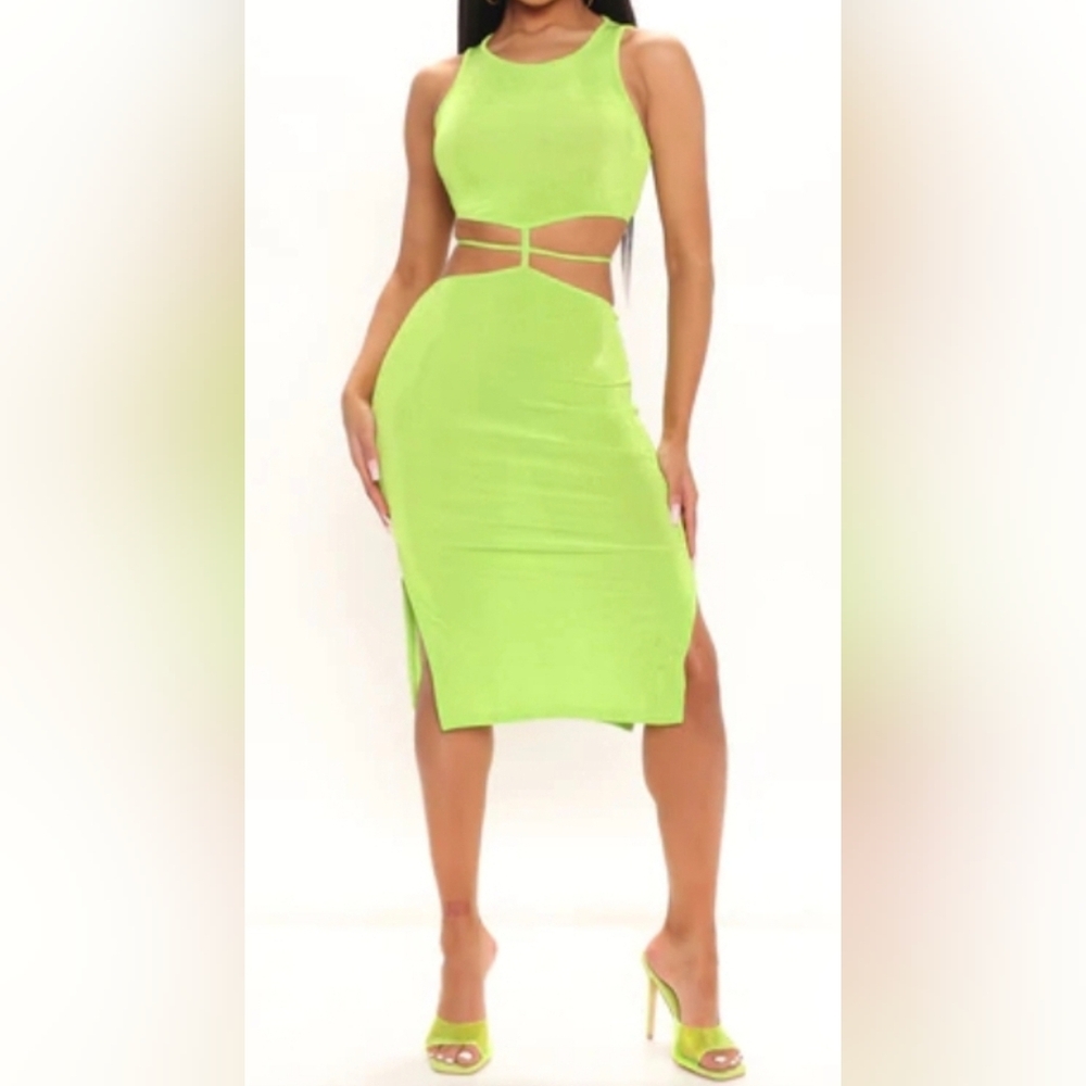 Vibrant Lime Green Midi Dress
